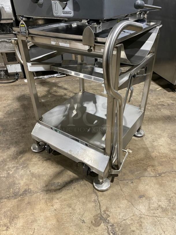 Hobart Model 2912 commercial meat slicer on new stainless steel stand; 120V, 1 phase; automatic, electric-powered.