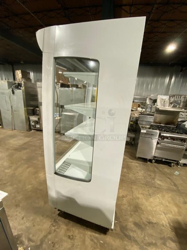 Beverage Air MB13US refrigerated display case, 5-tier, white, glass front. Excellent condition, model SN: 82300210, 115V 1Phase.