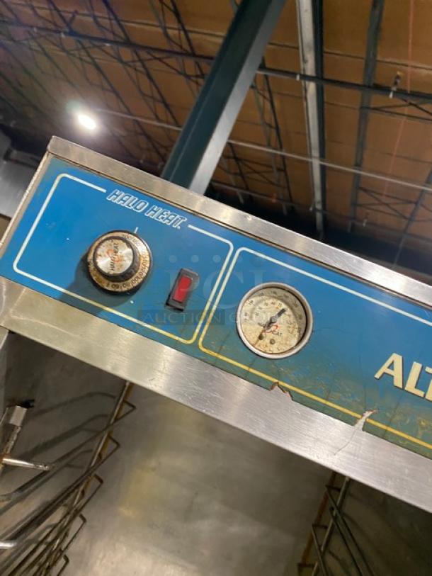 Alto-Shaam commercial stainless steel cook & hold oven, model 1000-41P, with control panel and halo heat feature visible.