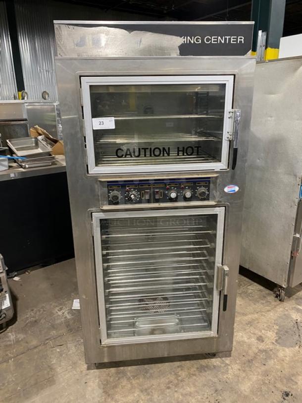 Nu-Vu SUB123 stainless steel convection oven/proofer combo, electric, 208V 3 phase, with wired racks, on casters.