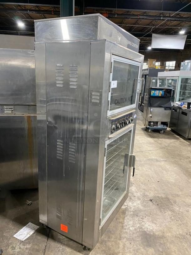Nu-Vu SUB123 stainless steel convection oven/proofer combo, with wired racks, 208V 3-phase, on casters, industrial condition.