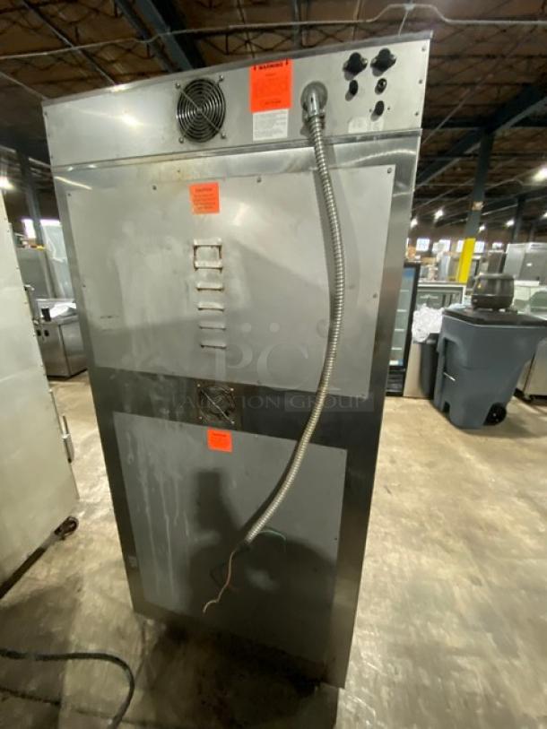 Nu-Vu SUB123 stainless steel convection oven/proofer combo, electric, 208V 3-phase, with wired racks, on casters.