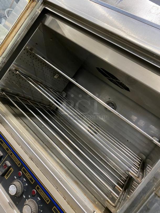 Nu-Vu SUB123 stainless steel oven/proofer combo, electric, with wired racks, 208V 3-phase, on casters, serial 00351302070400010001.