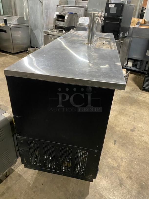 Micro Matic MDD-78 3-Door Refrigerated Kegerator with 2 Double-Tap Towers, 115V, on casters, commercial black finish.