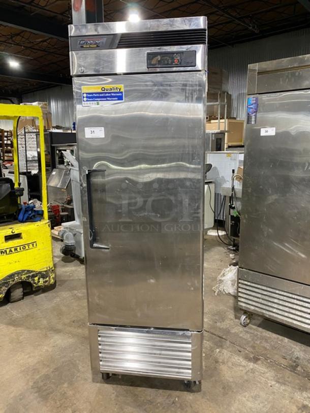 Turbo Air TSF-23SD stainless steel single door freezer, poly coated rack, on casters, model TSF23SD, used condition.