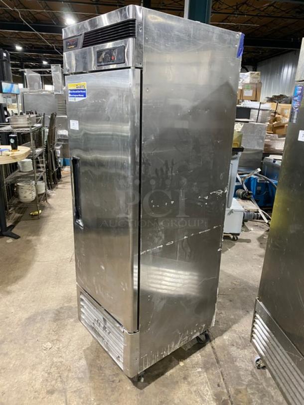 Turbo Air TSF-23SD Commercial Stainless Steel Single Door Freezer, on casters, with poly coated wired rack, 115V, 1 Phase.