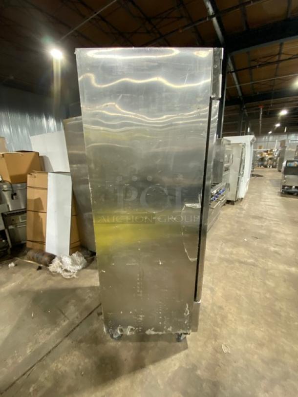 Turbo Air TSF-23SD commercial stainless steel single door freezer, on casters, poly coated rack, Model: TSF-23SD, SN: DF23505021.