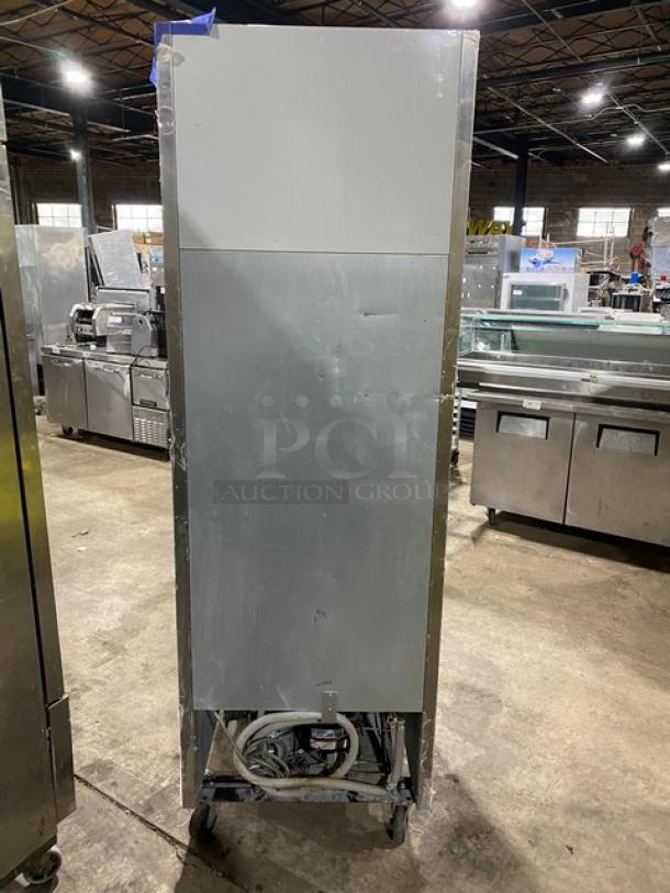 Turbo Air TSF-23SD stainless steel single door freezer, poly-coated rack, 115V, on casters, serial DF23505021.