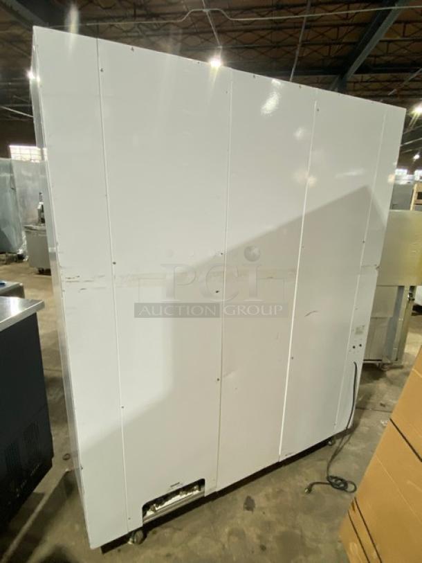 Urban Cultivator Commercial indoor garden, white, double glass door, electric-powered; model Commercial 001. On casters.