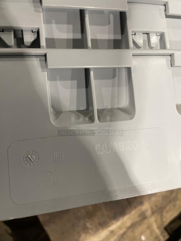 Cambro Camrack 25-compartment gray dishwashing/cup rack, model 25S638, with extenders, NSF certified, excellent condition.