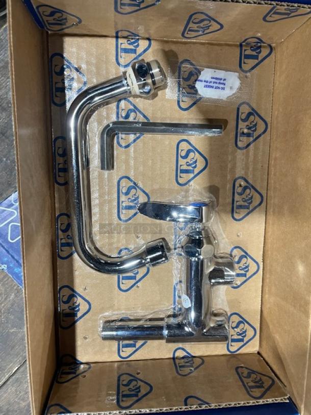 Brand new T&S commercial chrome-plated add-on faucet in original box. Includes labels and installation instructions.