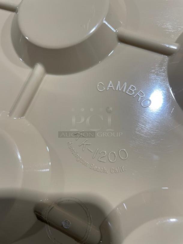 NEW Cambro beige 12-compartment cup stacker, model KK-1200, embossed with "Huntington Beach, Calif."