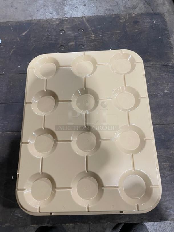 NEW Cambro Commercial Beige 12-Compartment Cup Stacker, Model KK1200, pristine condition, ideal for glass storage.