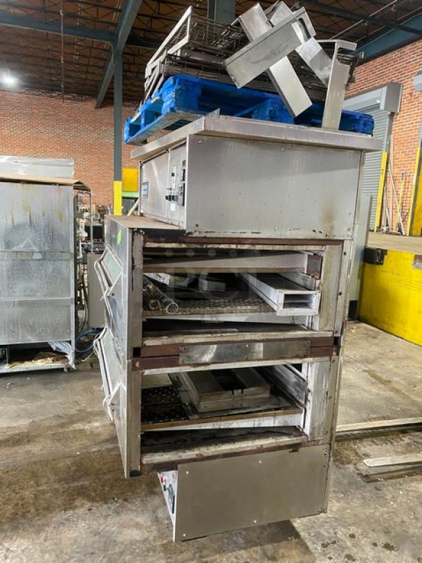 Middleby Marshall PS360S double stacked conveyor pizza oven, stainless steel, natural gas, on casters, SN: ASE-0351.