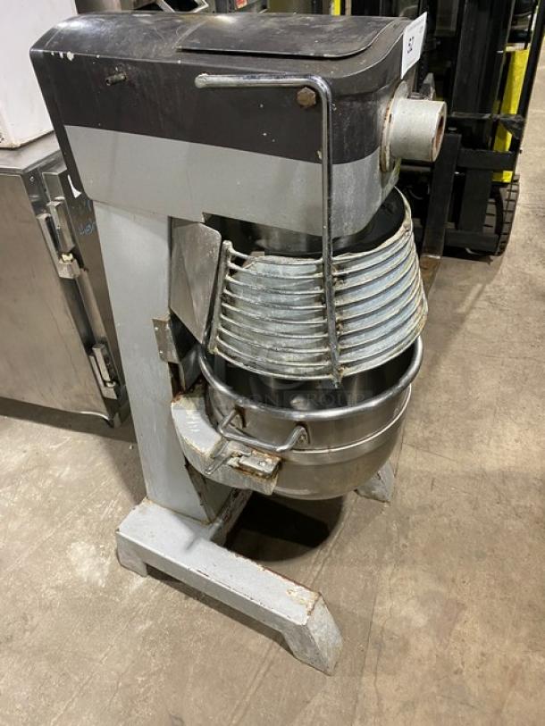 General GEM130 30 Qt. Planetary Mixer with stainless steel bowl, bowl guard, and spiral dough hook. Model: GEM130 SN: 1410300162.