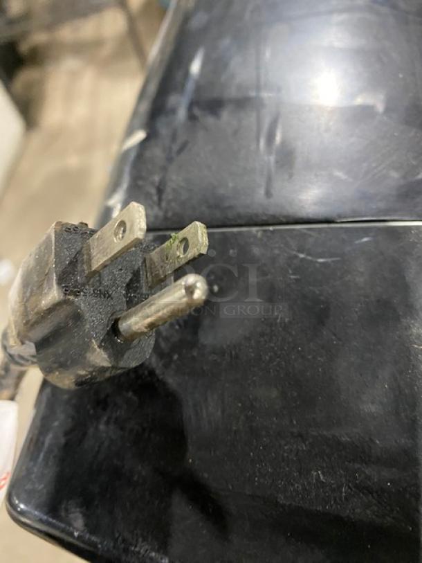 Gold Medal 5300P Nacho Cheese Dispenser, black, countertop model with push button control, 120V power plug shown.