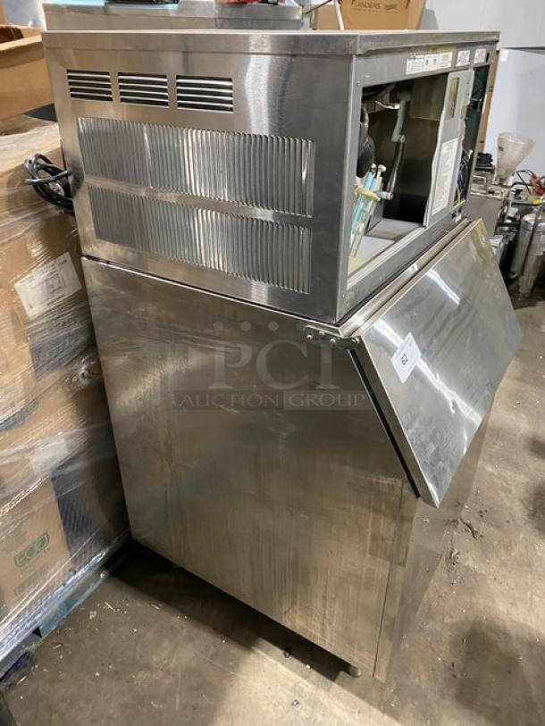 Kold-Draft GT364AC commercial ice maker/bin combo, stainless steel, air-cooled, electric 208/230V, on legs, side view.