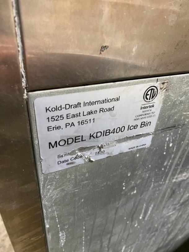 Kold-Draft GT364AC stainless steel ice maker/bin combo, air-cooled, electric, 208/230V, 1 Phase, on legs. Model label visible.