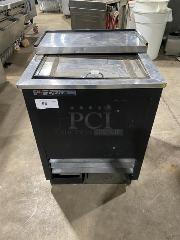 True Commercial Black Horizontal Bottle Cooler, Model TD-24-07, with stainless steel sliding lid. 24.5", 115V 1 Phase.