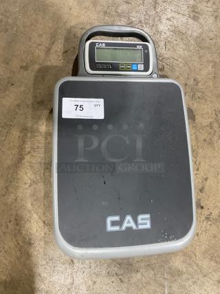 CAS commercial electric bench scale, model PB, SN: PB0270903. Portable, 150/300 lb capacity, on legs, with digital display.