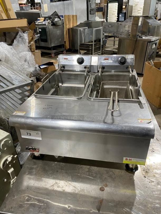 APW Wyott HEF-30Ti electric countertop fryer with fry basket, stainless steel, 208/240V, 1 phase, model SN: 1103619090001.