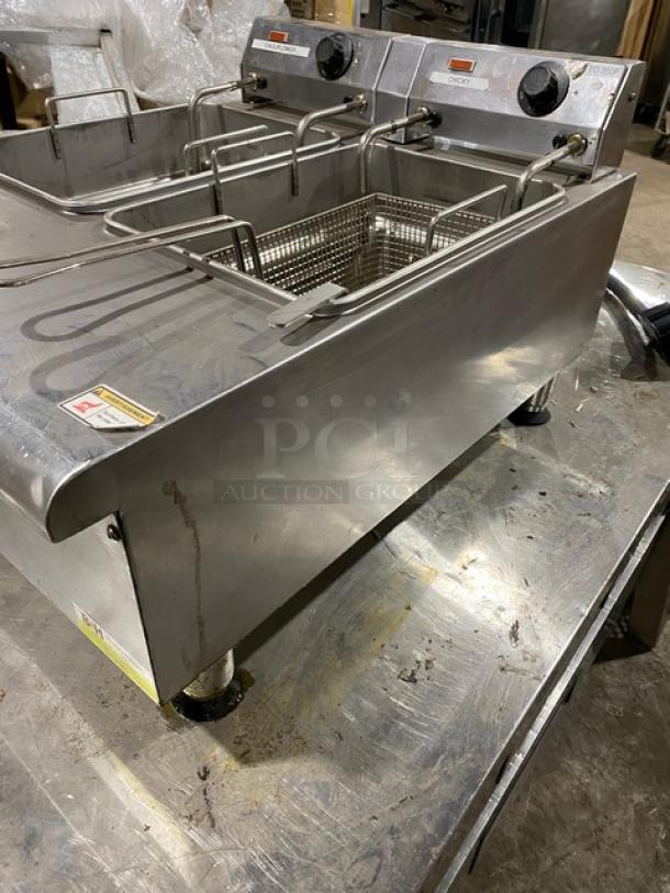 APW Wyott HEF30Ti countertop deep fryer, stainless steel, includes fry basket, 208/240V 1 phase, on legs, used condition.