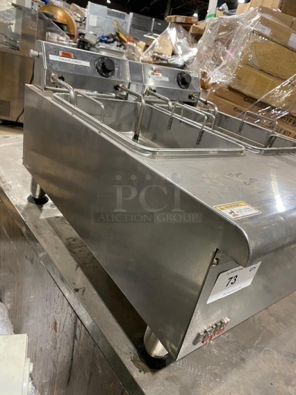 APW Wyott HEF30Ti countertop deep fryer with basket, stainless steel, electric, 208/240V, 1 phase, on legs, model HEF-30Ti.