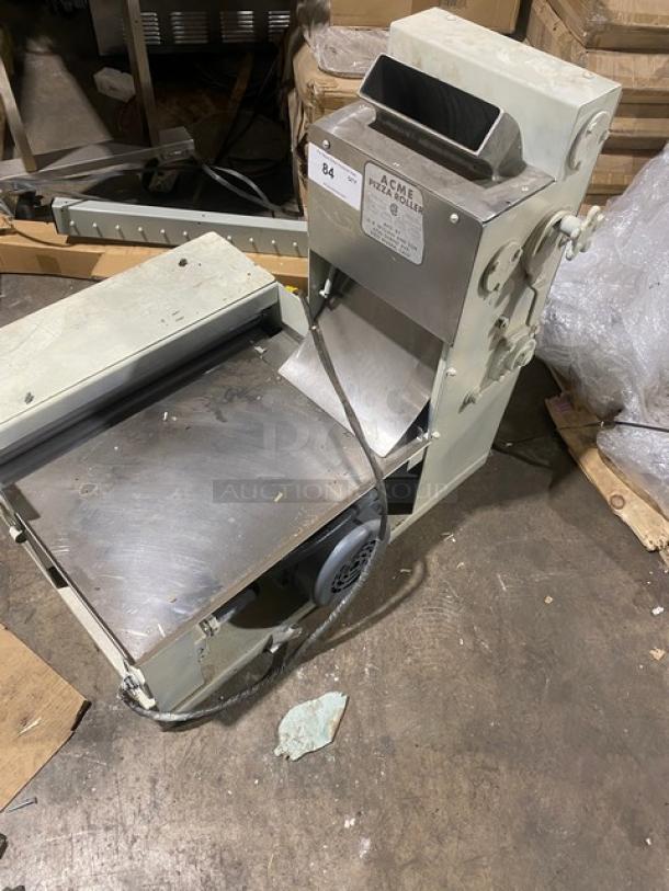 Acme 7 Series stainless steel electric pizza dough roller, Model 7, SN: 7-2375, 115V 1 Phase. Used condition.