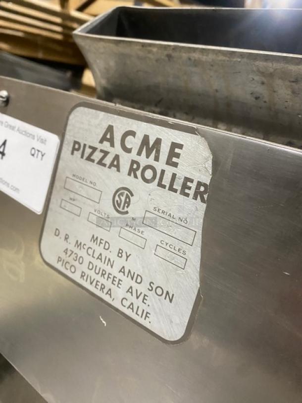 Acme 7 Series Stainless Steel Pizza Dough Sheeter, Model 7, Serial 7-2375, 115V 1 Phase, used countertop commercial machine.
