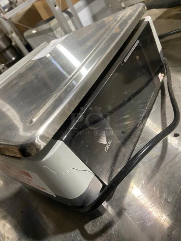 Digi SM5000 commercial stainless steel retail scale with labeling function. Features durable build, minor surface scratches.