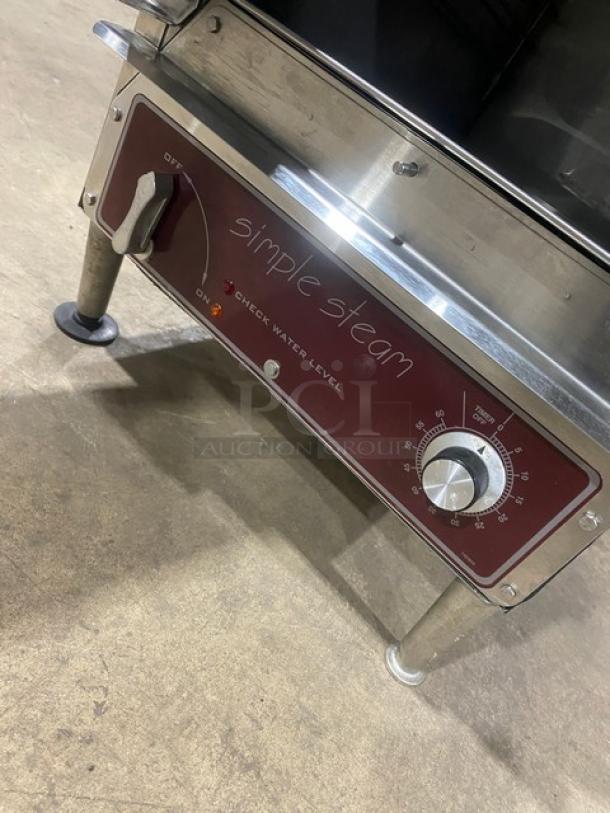 Southbend EZ-3 countertop electric steamer, stainless steel, 208V 3 phase, on legs, control panel with gauge and settings.