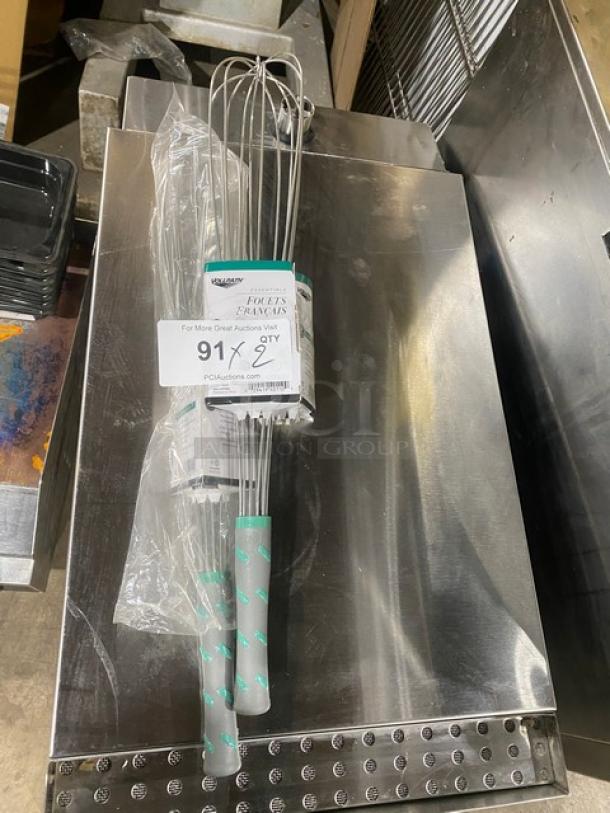 Vollrath Jacob's Pride 22" stainless steel French whip, Model 47096, new with nylon grip handle in original packaging.