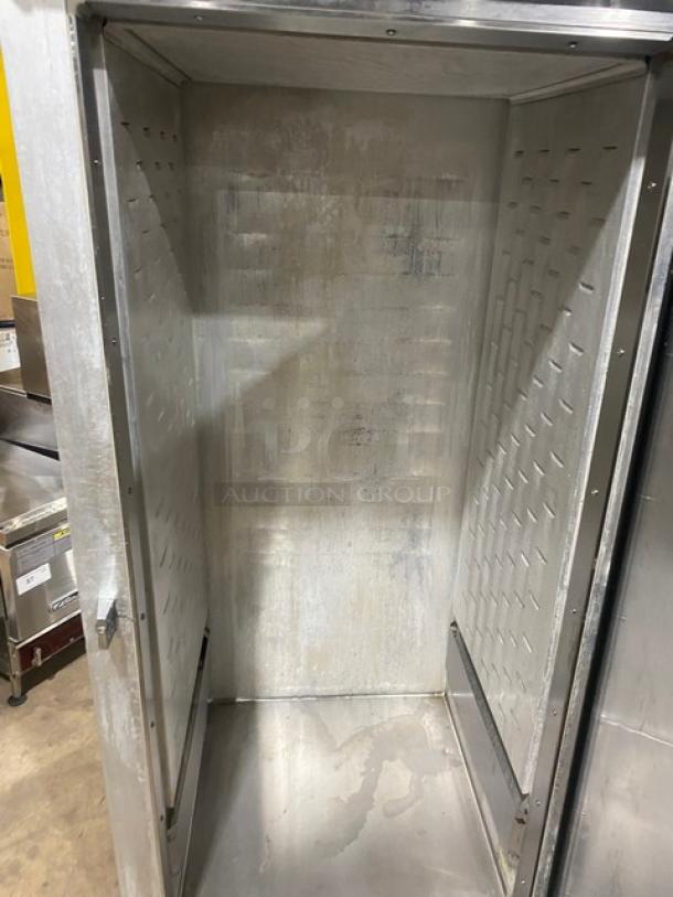 Continental commercial stainless steel single door reach-in warmer; solid construction, interior view, fair condition.