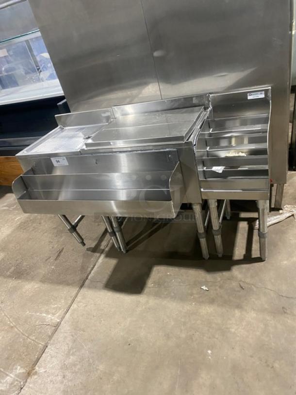 NBR stainless steel cocktail station, model LD1218, with ice bin, double speed rail, underbar display, and left drain board.