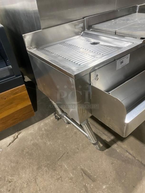 NBR stainless steel cocktail station model LD1218 with ice bin, double speed rail, underbar display, and left drain board.