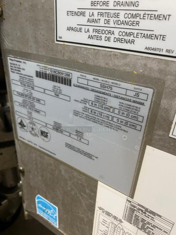 Pitco Solstice Supreme Series stainless steel fryer, Model SSH75-JS, serial G18CB091288. Energy Star certified, 115V, on casters.