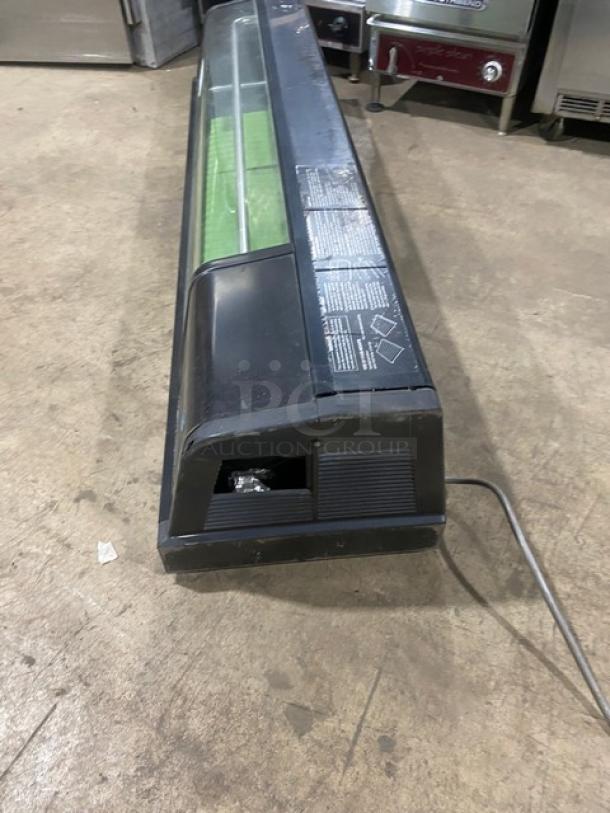 Hoshizaki HNC-150AA-R 60" black curved glass refrigerated sushi display with rear sliding doors, 115V, in good condition.
