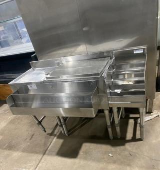 NBR Commercial Stainless Steel Cocktail Station! With Ice Bin! With Double Speed Rail & Underbar Liquor Bottle Display Unit! With Left Side Drain Board! Model: LD-1218! On Legs! - Item #1227950