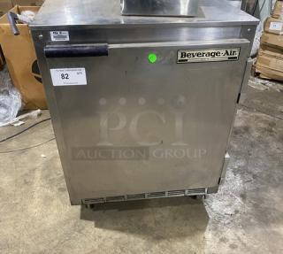Beverage-Air Commercial Stainless Steel Solid Single Door Undercounter Worktop Refrigerator! With Poly Coated Wired Rack! Model: UCR27A SN: 5305931! 115V 1 Phase! On Casters! - Item #1227938
