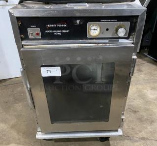 Henny Penny HC-900 stainless steel half-height heated holding cabinet on casters, control panel visible, used condition.