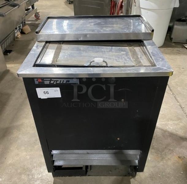 True Commercial Black Horizontal Bottle Cooler, Model TD-24-07, with stainless steel sliding lid. 24.5", 115V 1 Phase.