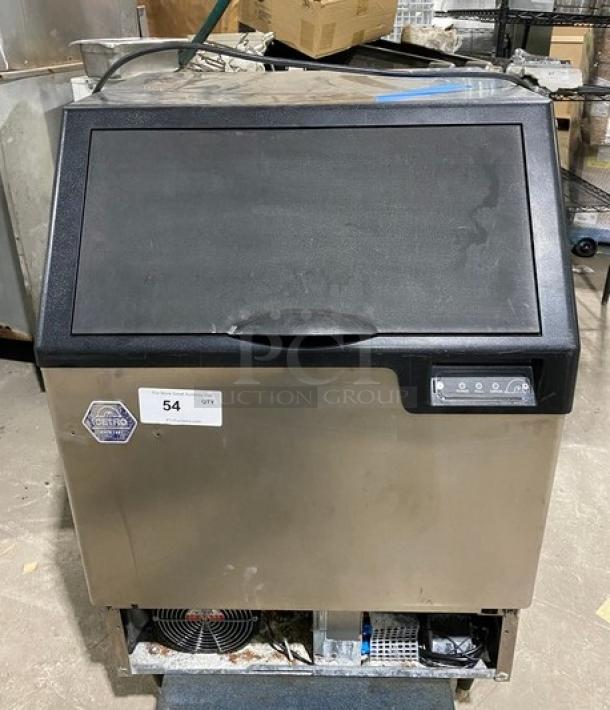 Icetro IU0220AH stainless steel undercounter ice maker, 115V, electric-powered, air-cooled, on legs, with control panel.