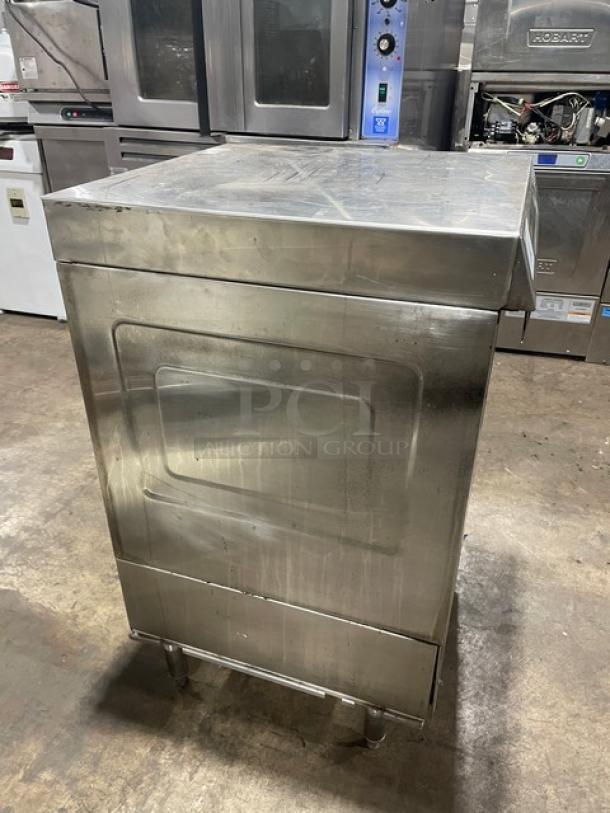 Hobart LXI Series stainless steel undercounter dishwasher, electric-powered, Energy Star Certified, on legs, commercial use.