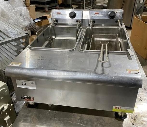 APW Wyott HEF-30Ti electric countertop fryer with fry basket, stainless steel, 208/240V, 1 phase, model SN: 1103619090001.