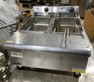 APW Wyott HEF-30Ti electric countertop fryer with fry basket, stainless steel, 208/240V, 1 phase, model SN: 1103619090001.