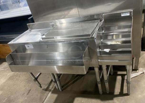 NBR stainless steel cocktail station, model LD1218, with ice bin, double speed rail, underbar display, and left drain board.