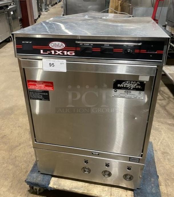 CMA Energy-Mizer L-1X16 stainless steel undercounter low-temp dishwasher with heater, electric-powered, model L1X16, 115V, 1 phase.