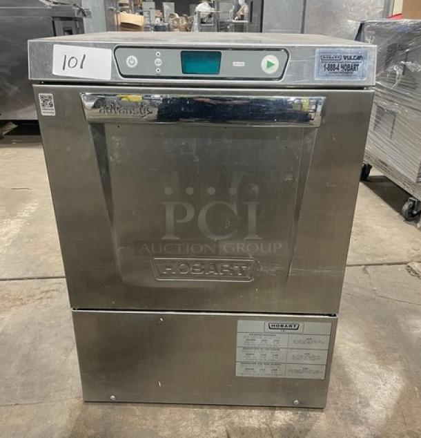 Hobart Advansys LXe Series stainless steel commercial dishwasher, Model LXER, electric powered, high-temp, 120/208-240V, 1 phase.