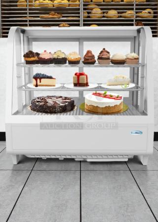 KoolMore Refrigerated Countertop Display Case, brand-new condition, model CDC-3C-WH, features multiple dessert shelves.