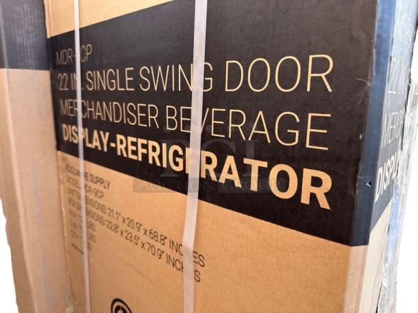 KoolMore MDR-9CP electric merchandiser refrigerator box, 9 Cu. Ft., new with scratch & dent. Model, dimensions listed.